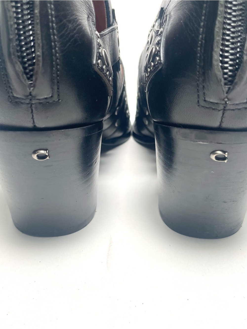 COACH Phoebe Black Leather Studded Cut-Out Ankle Boots Buckle Booties Size 7B - Picture 4 of 11
